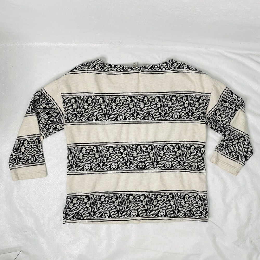 J Crew Sz Small Black Cream Graphic 3/4 Sleeve Sweatshirt - Picture 5 of 9
